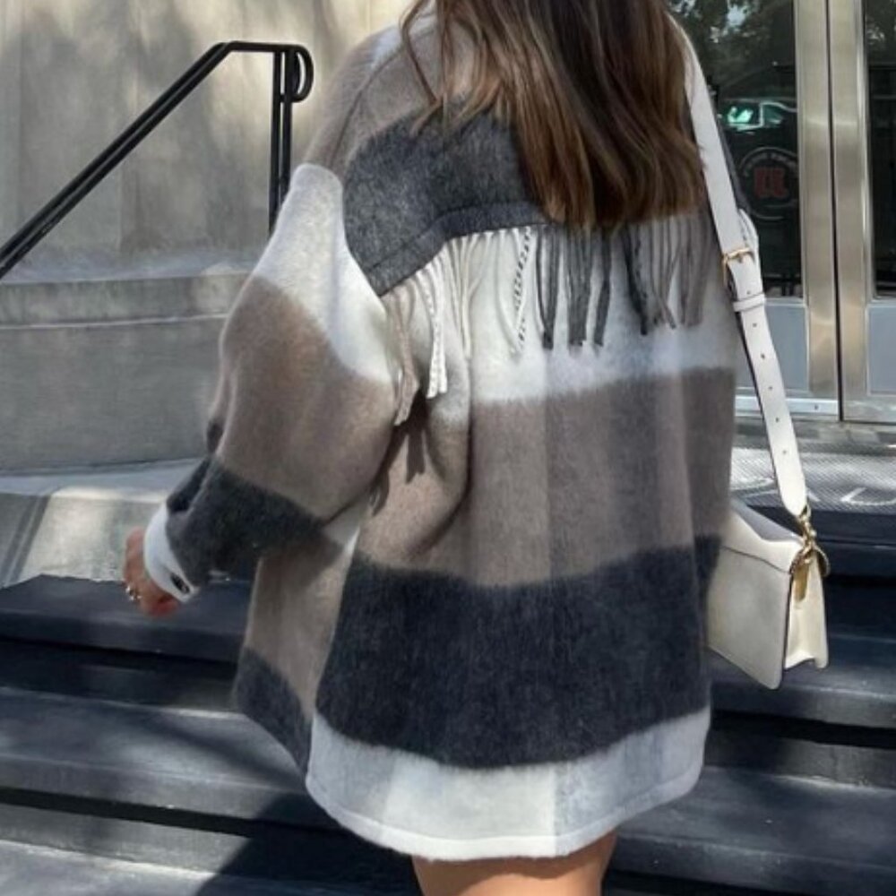 Zara Fringe Plaid Shacket Size XS